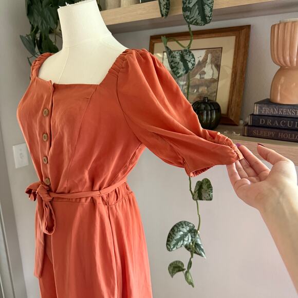 Lauren Conrad Orange Mini Dress Medium 3/4 Sleeves Autumn Pumpkin Patch Boho - Picture 4 of 9